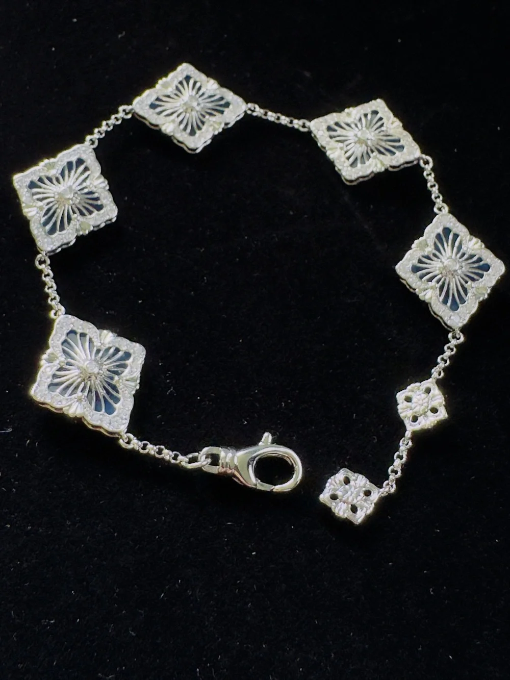 Silver Floral Square Link Bracelet - Women's Jewelry— blue